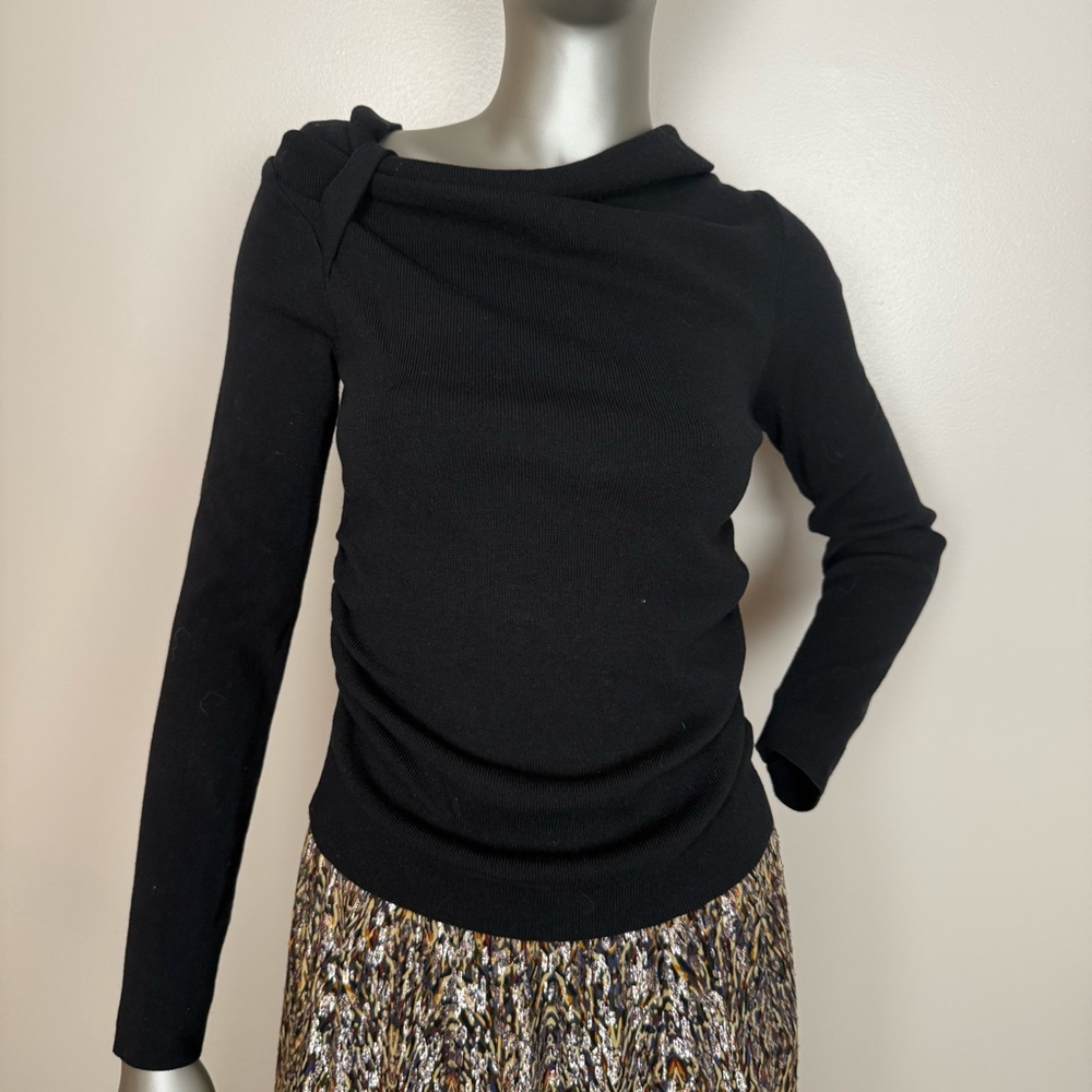 Chicwish Black Rouched Waist Asymmetrical Neck Long Sleeve Sweater Size S